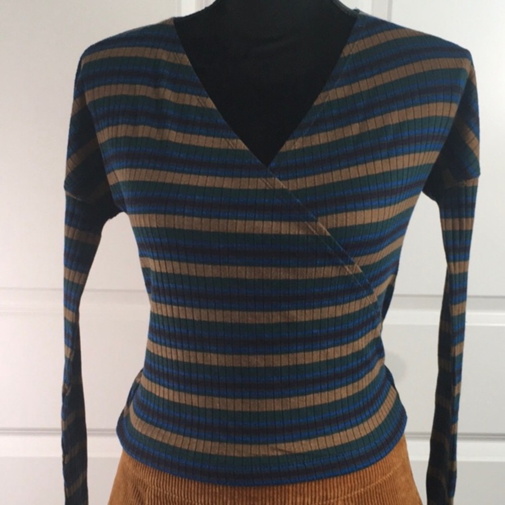 Free People Wrap Around V-neck Striped Top
